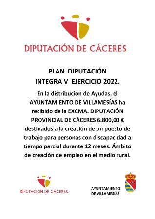 Imagen SUBVENCIONES - PLAN DIPUTACIÓN INTEGRA V EJERCICIO 2022.